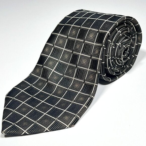 Bruno Piattelli - Men's Neck Tie - Black & Brown Squares - Pure Silk Handmade - Picture 1 of 8